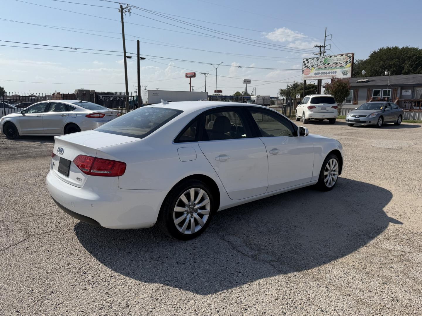 2010 White /Tan Audi A4 (WAUEFAFLXAN) with an 4 Cylinders F 2.0L FI Turbo DOHC 121 CID engine, AUTOMATIC transmission, located at 1830 North Belt Line Road, Irving, TX, 75061, (469) 524-0199, 32.834373, -96.993584- Photo#5
