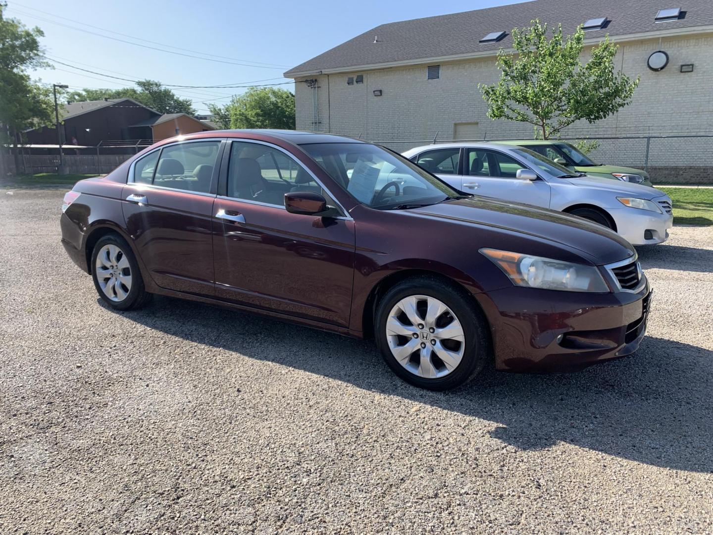 2010 Maroon /Tan Honda Accord EX-L V-6 Sedan AT (5KBCP3F85AB) with an 3.5L V6 SOHC 24V engine, Automatic transmission, located at 1830 North Belt Line Road, Irving, TX, 75061, (469) 524-0199, 32.834373, -96.993584 - Photo#1